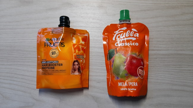 Confronto purea di frutta e confezine Fructis Garnier Hair Booster